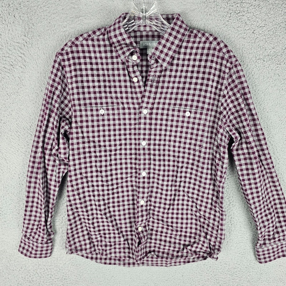 Ash & Erie Shirt Mens Medium Gingham Pattern Slim Fit Long Sleeve Button-Up